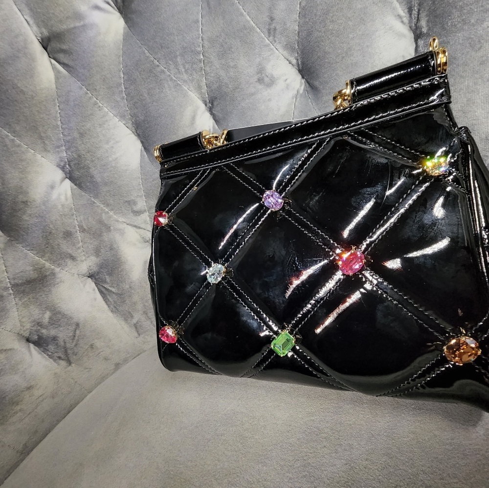 Dolce and Gabbana Small Patent leather Sicily bag with Rhinestones - Picture 13 of 16